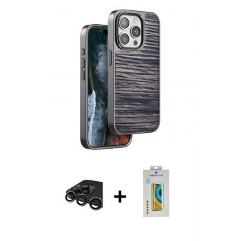 MARSİLYAN™- iPhone 15 Pro Max Kılıf Atlas Minimal Özel Seri - Siyah Polymer Nano Ekran Koruyucu + Raze Metal Kamera Lens - TMGI