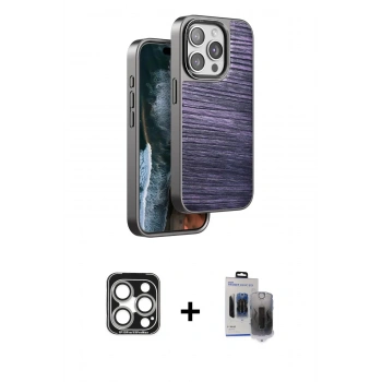 MARSİLYAN™- iPhone 15 Pro Max Kılıf Atlas Minimal Özel Seri - Siyah Vanessa Magic Hayalet Cam + PVD Metal Kamera Lens - GS
