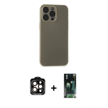 MARSİLYAN™- iPhone 15 Pro Max Kılıf Atlas Minimal Prime - Şeffaf 360 Full Body Arka Koruyucu + PVD Metal Kamera Lens - TU