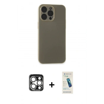 MARSİLYAN™- iPhone 15 Pro Max Kılıf Atlas Minimal Prime - Şeffaf Pasifik Cam Ekran Koruyucu + PVD Metal Kamera Lens - GS
