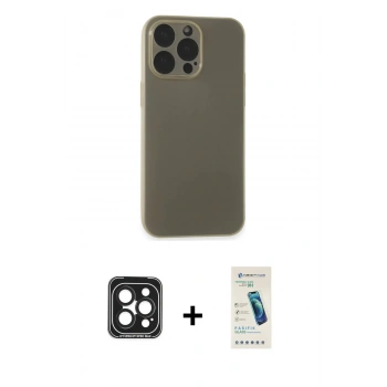 MARSİLYAN™- iPhone 15 Pro Max Kılıf Atlas Minimal Prime - Şeffaf Pasifik Cam Ekran Koruyucu + PVD Metal Kamera Lens - SH