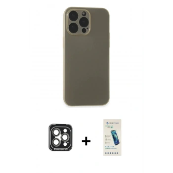 MARSİLYAN™- iPhone 15 Pro Max Kılıf Atlas Minimal Prime - Şeffaf Pasifik Cam Ekran Koruyucu + PVD Metal Kamera Lens - GI