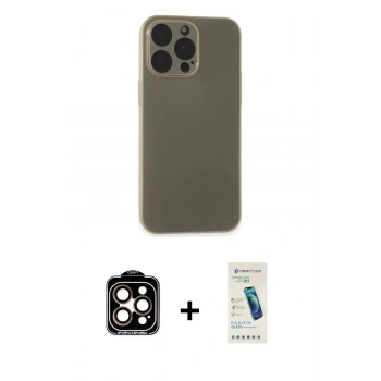 MARSİLYAN™- iPhone 15 Pro Max Kılıf Atlas Minimal Prime - Şeffaf Pasifik Cam Ekran Koruyucu + PVD Metal Kamera Lens - TU