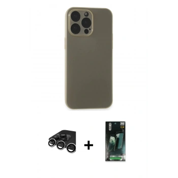 MARSİLYAN™- iPhone 15 Pro Max Kılıf Atlas Minimal Prime - Siyah 360 Mat Full Body Arka Koruyucu + Raze Metal Kamera Lens - GS
