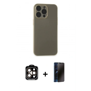 MARSİLYAN™- iPhone 15 Pro Max Kılıf Atlas Minimal Prime - Siyah 3D Antistatik Hayalet Cam Ekran Koruyucu + PVD Metal Kamera Lens - TU