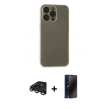 MARSİLYAN™- iPhone 15 Pro Max Kılıf Atlas Minimal Prime - Siyah 3D Antistatik Hayalet Cam Ekran Koruyucu + Raze Metal Kamera Lens - TMGI
