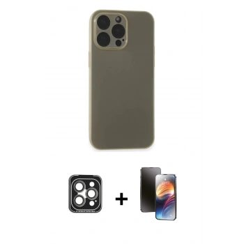 MARSİLYAN™- iPhone 15 Pro Max Kılıf Atlas Minimal Prime - Siyah 3D Antistatik Mat Seramik Nano Ekran Koruyucu + PVD Metal Kamera Lens - GI