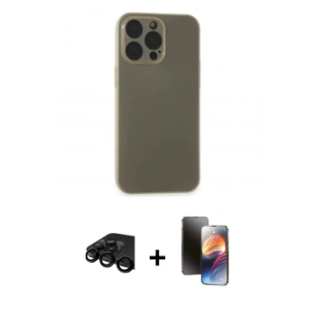 MARSİLYAN™- iPhone 15 Pro Max Kılıf Atlas Minimal Prime - Siyah 3D Antistatik Mat Seramik Nano Ekran Koruyucu + Raze Metal Kamera Lens - SH