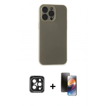 MARSİLYAN™- iPhone 15 Pro Max Kılıf Atlas Minimal Prime - Siyah 3D Antistatik Mat Seramik Nano Ekran Koruyucu + PVD Metal Kamera Lens - SH
