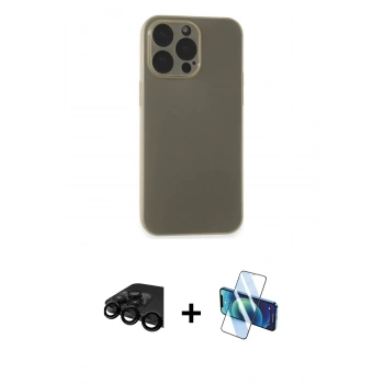 MARSİLYAN™- iPhone 15 Pro Max Kılıf Atlas Minimal Prime - Siyah 3D Antistatik Seramik Nano Ekran Koruyucu + Raze Metal Kamera Lens - SH