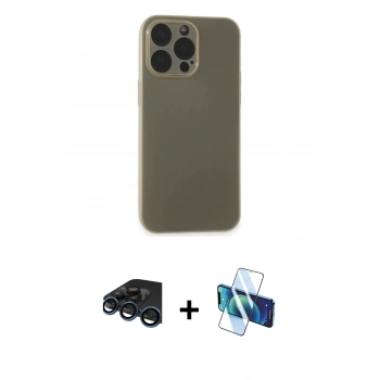 MARSİLYAN™- iPhone 15 Pro Max Kılıf Atlas Minimal Prime - Siyah 3D Antistatik Seramik Nano Ekran Koruyucu + Raze Metal Kamera Lens - LT