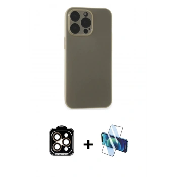 MARSİLYAN™- iPhone 15 Pro Max Kılıf Atlas Minimal Prime - Siyah 3D Antistatik Seramik Nano Ekran Koruyucu + PVD Metal Kamera Lens - TU