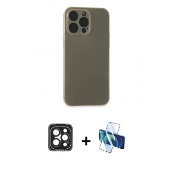 MARSİLYAN™- iPhone 15 Pro Max Kılıf Atlas Minimal Prime - Siyah 3D Antistatik Seramik Nano Ekran Koruyucu + PVD Metal Kamera Lens - SH