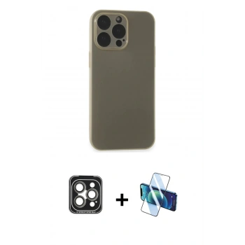 MARSİLYAN™- iPhone 15 Pro Max Kılıf Atlas Minimal Prime - Siyah 3D Antistatik Seramik Nano Ekran Koruyucu + PVD Metal Kamera Lens - GI
