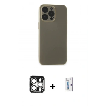 MARSİLYAN™- iPhone 15 Pro Max Kılıf Atlas Minimal Prime - Siyah Bilvis 0.18mm Plus Cam Ekran Koruyucu + PVD Metal Kamera Lens - GS