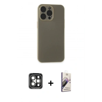 MARSİLYAN™- iPhone 15 Pro Max Kılıf Atlas Minimal Prime - Siyah Bilvis 3D Mat Cam Ekran Koruyucu + PVD Metal Kamera Lens - GI