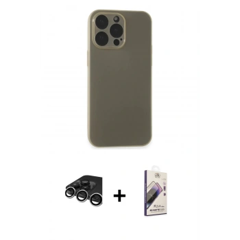 MARSİLYAN™- iPhone 15 Pro Max Kılıf Atlas Minimal Prime - Siyah Bilvis 3D Mat Cam Ekran Koruyucu + Raze Metal Kamera Lens - GS