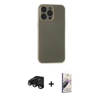 MARSİLYAN™- iPhone 15 Pro Max Kılıf Atlas Minimal Prime - Siyah Bilvis 3D Mat Cam Ekran Koruyucu + Raze Metal Kamera Lens - SH