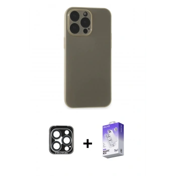 MARSİLYAN™- iPhone 15 Pro Max Kılıf Atlas Minimal Prime - Siyah Bilvis 5in1 3D Magic Cam Ekran Koruyucu + PVD Metal Kamera Lens - LT