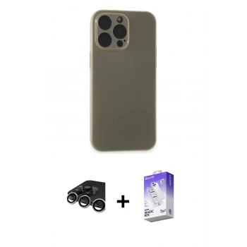 MARSİLYAN™- iPhone 15 Pro Max Kılıf Atlas Minimal Prime - Siyah Bilvis 5in1 3D Magic Cam Ekran Koruyucu + Raze Metal Kamera Lens - GS