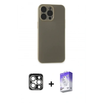 MARSİLYAN™- iPhone 15 Pro Max Kılıf Atlas Minimal Prime - Siyah Bilvis 5in1 3D Magic Cam Ekran Koruyucu + PVD Metal Kamera Lens - GS