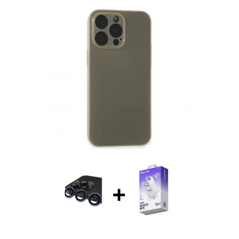 MARSİLYAN™- iPhone 15 Pro Max Kılıf Atlas Minimal Prime - Siyah Bilvis 5in1 3D Magic Cam Ekran Koruyucu + Raze Metal Kamera Lens - LT