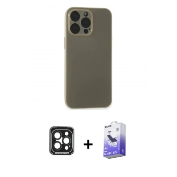 MARSİLYAN™- iPhone 15 Pro Max Kılıf Atlas Minimal Prime - Siyah Bilvis 5in1 5D Magic Hayalet Cam Ekran Koruyucu + PVD Metal Kamera Lens - SH