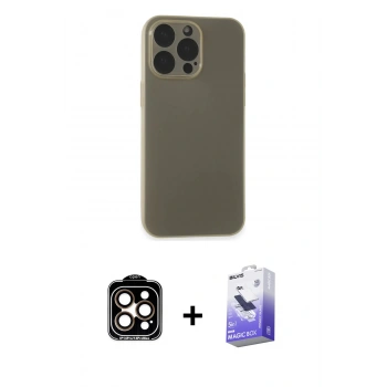 MARSİLYAN™- iPhone 15 Pro Max Kılıf Atlas Minimal Prime - Siyah Bilvis 5in1 5D Magic Hayalet Cam Ekran Koruyucu + PVD Metal Kamera Lens - TU