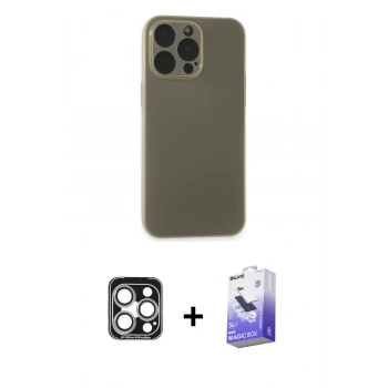 MARSİLYAN™- iPhone 15 Pro Max Kılıf Atlas Minimal Prime - Siyah Bilvis 5in1 5D Magic Hayalet Cam Ekran Koruyucu + PVD Metal Kamera Lens - GS