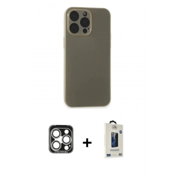 MARSİLYAN™- iPhone 15 Pro Max Kılıf Atlas Minimal Prime - Siyah Bilvis Hayalet Cam Ekran Koruyucu + PVD Metal Kamera Lens - GS