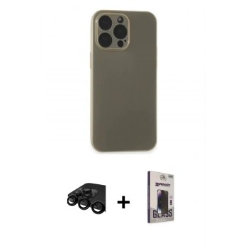 MARSİLYAN™- iPhone 15 Pro Max Kılıf Atlas Minimal Prime - Siyah Bilvis Hayalet Cam Ekran Koruyucu + Raze Metal Kamera Lens - SH