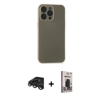 MARSİLYAN™- iPhone 15 Pro Max Kılıf Atlas Minimal Prime - Siyah Bilvis Hayalet Cam Ekran Koruyucu + Raze Metal Kamera Lens - TMGI