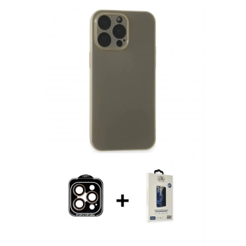 MARSİLYAN™- iPhone 15 Pro Max Kılıf Atlas Minimal Prime - Siyah Bilvis Hayalet Cam Ekran Koruyucu + PVD Metal Kamera Lens - TU