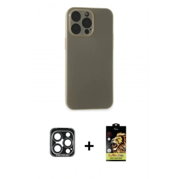 MARSİLYAN™- iPhone 15 Pro Max Kılıf Atlas Minimal Prime - Siyah Buffer Cam Ekran Koruyucu + PVD Metal Kamera Lens - LT