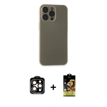 MARSİLYAN™- iPhone 15 Pro Max Kılıf Atlas Minimal Prime - Siyah Buffer Cam Ekran Koruyucu + PVD Metal Kamera Lens - TU