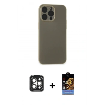 MARSİLYAN™- iPhone 15 Pro Max Kılıf Atlas Minimal Prime - Siyah Buffer Hayalet Cam Ekran Koruyucu + PVD Metal Kamera Lens - GI