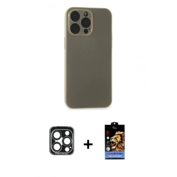 MARSİLYAN™- iPhone 15 Pro Max Kılıf Atlas Minimal Prime - Siyah Buffer Hayalet Cam Ekran Koruyucu + PVD Metal Kamera Lens - LT