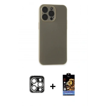 MARSİLYAN™- iPhone 15 Pro Max Kılıf Atlas Minimal Prime - Siyah Buffer Hayalet Cam Ekran Koruyucu + PVD Metal Kamera Lens - GS