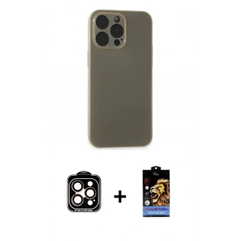 MARSİLYAN™- iPhone 15 Pro Max Kılıf Atlas Minimal Prime - Siyah Buffer Hayalet Cam Ekran Koruyucu + PVD Metal Kamera Lens - TU