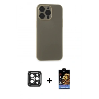 MARSİLYAN™- iPhone 15 Pro Max Kılıf Atlas Minimal Prime - Siyah Buffer Hayalet Cam Ekran Koruyucu + PVD Metal Kamera Lens - SH