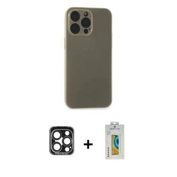 MARSİLYAN™- iPhone 15 Pro Max Kılıf Atlas Minimal Prime - Siyah Polymer Nano Ekran Koruyucu + PVD Metal Kamera Lens - LT