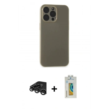 MARSİLYAN™- iPhone 15 Pro Max Kılıf Atlas Minimal Prime - Siyah Polymer Nano Ekran Koruyucu + Raze Metal Kamera Lens - TMGI