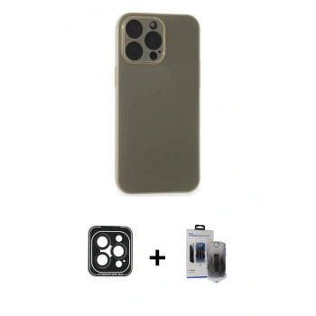 MARSİLYAN™- iPhone 15 Pro Max Kılıf Atlas Minimal Prime - Siyah Vanessa Magic Hayalet Cam + PVD Metal Kamera Lens - SH