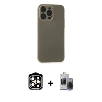 MARSİLYAN™- iPhone 15 Pro Max Kılıf Atlas Minimal Prime - Siyah Vanessa Magic Hayalet Cam + PVD Metal Kamera Lens - TU