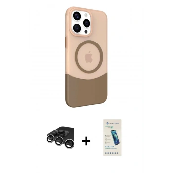 MARSİLYAN™- iPhone 15 Pro Max Kılıf Çekirdek Asil Özel Seri - Şeffaf Pasifik Cam Ekran Koruyucu + Raze Metal Kamera Lens - GS