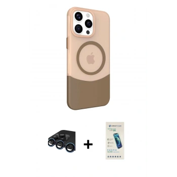 MARSİLYAN™- iPhone 15 Pro Max Kılıf Çekirdek Asil Özel Seri - Şeffaf Pasifik Cam Ekran Koruyucu + Raze Metal Kamera Lens - LT