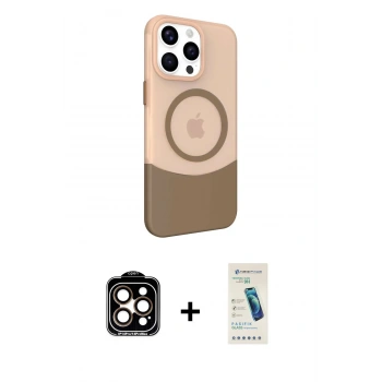 MARSİLYAN™- iPhone 15 Pro Max Kılıf Çekirdek Asil Özel Seri - Şeffaf Pasifik Cam Ekran Koruyucu + PVD Metal Kamera Lens - TU