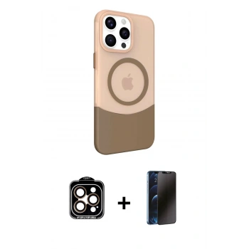 MARSİLYAN™- iPhone 15 Pro Max Kılıf Çekirdek Asil Özel Seri - Siyah 3D Antistatik Hayalet Cam Ekran Koruyucu + PVD Metal Kamera Lens - TU