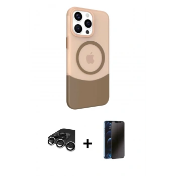MARSİLYAN™- iPhone 15 Pro Max Kılıf Çekirdek Asil Özel Seri - Siyah 3D Antistatik Hayalet Cam Ekran Koruyucu + Raze Metal Kamera Lens - GS