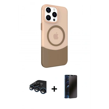 MARSİLYAN™- iPhone 15 Pro Max Kılıf Çekirdek Asil Özel Seri - Siyah 3D Antistatik Hayalet Cam Ekran Koruyucu + Raze Metal Kamera Lens - LT